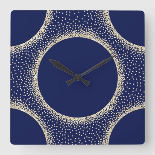 Minimalism Crystals Geometry Navy Champaigne Gold Square Wall Clock