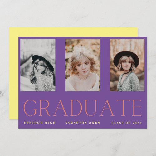 Minimalism Custom Three Photo High School Graduate Announcement