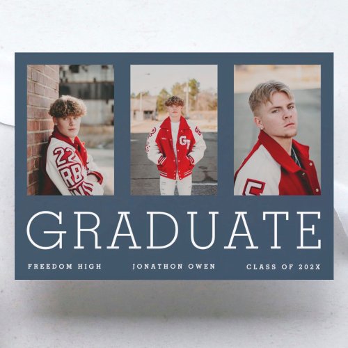 Minimalism Custom Three Photo High School Graduate Announcement