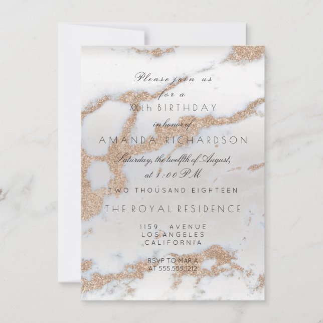 Minimalism Gray Marble Gold Champaigne Birthday Invitation (Front)