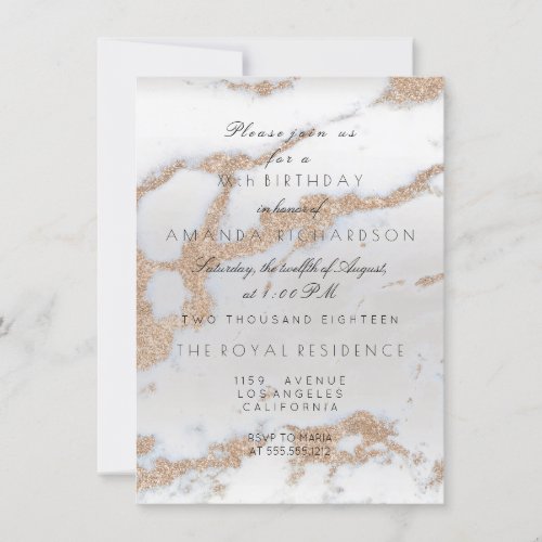 Minimalism Gray Marble Gold Champaigne Birthday Invitation