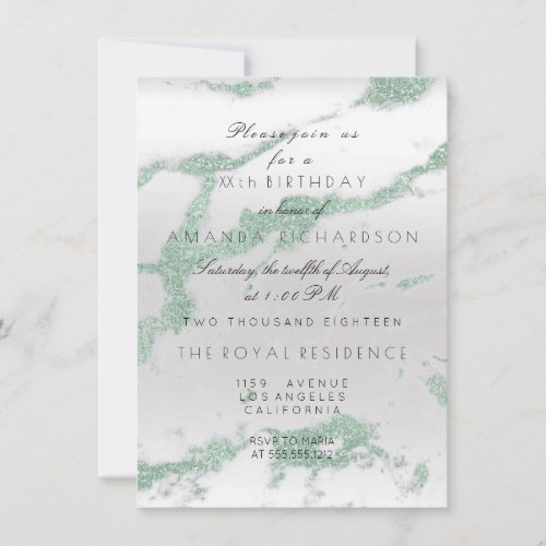 Minimalism Gray Marble Silver Mint Green Birthay Invitation