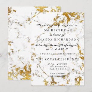 Minimalism Gray White Marble Gold Birthday Invitation