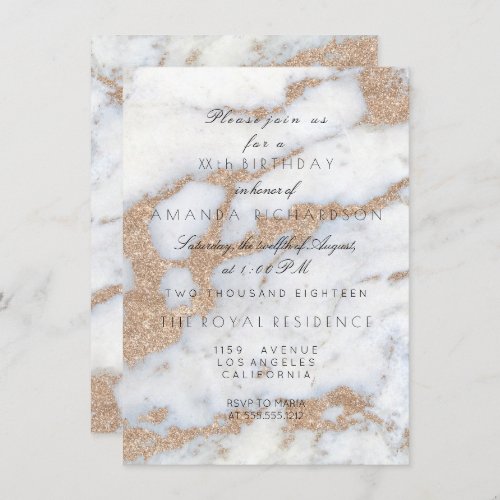 Minimalism Gray White Marble Gold Ivory  Birthday Invitation