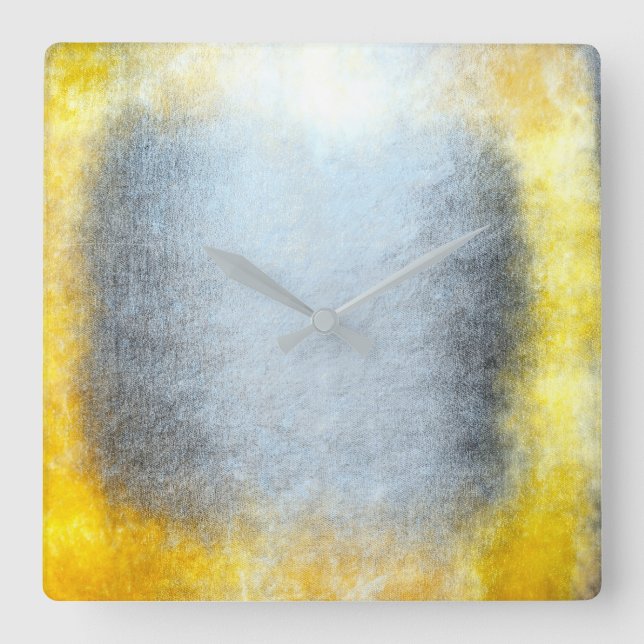Minimalism Grungy Painting Abstract Gray Yellow Square Wall Clock (Front)