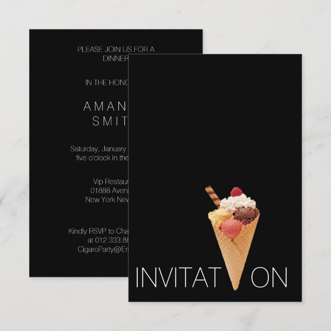 Minimalism Italian Gelato Ice-cream Party Invitation (Front/Back)