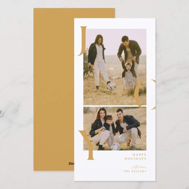 Minimalism Joy 2 photo collage holiday photo card (Front/Back)