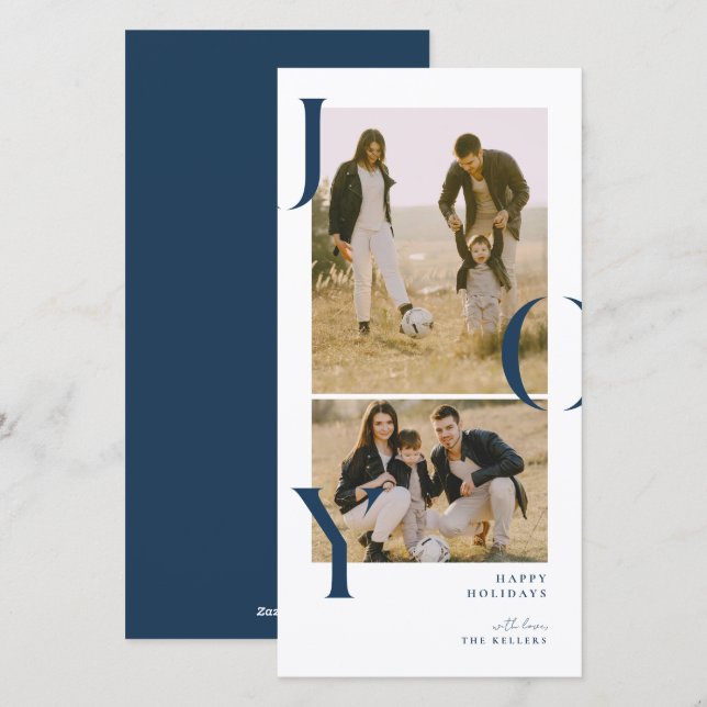 Minimalism Joy 2 photo collage holiday photo card (Front/Back)