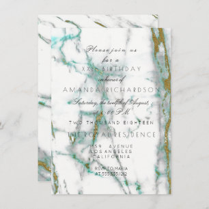 Minimalism Mint Green White Gold Green Marble Invitation