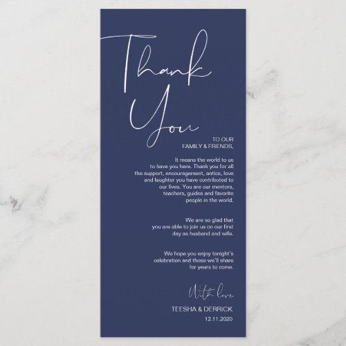 Minimalism Navy Script Place Setting Thank You Program