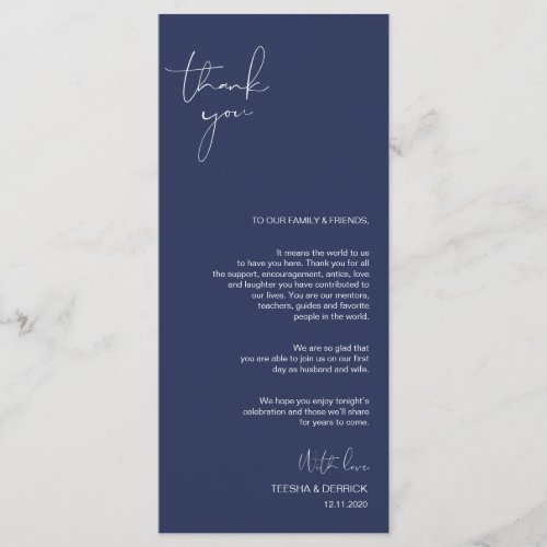 Minimalism Navy Script Place Setting Thank You Program