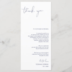 Minimalism Navy Script Place Setting Thank You Program