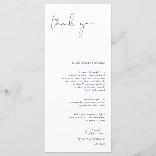 Minimalism Navy Script Place Setting Thank You Program