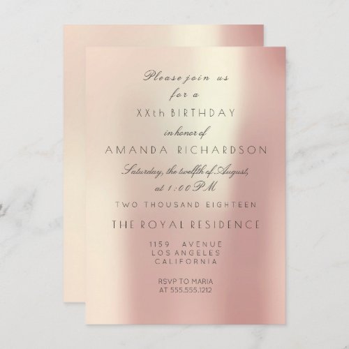 Minimalism Pink Rose Blush Pearly Glam Birthday Invitation