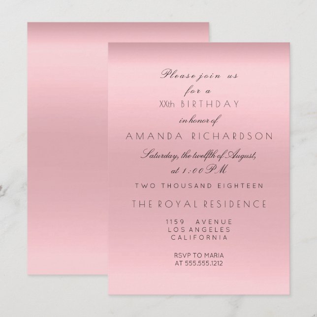 Minimalism Pink Rose Powder Birthday Invitation (Front/Back)