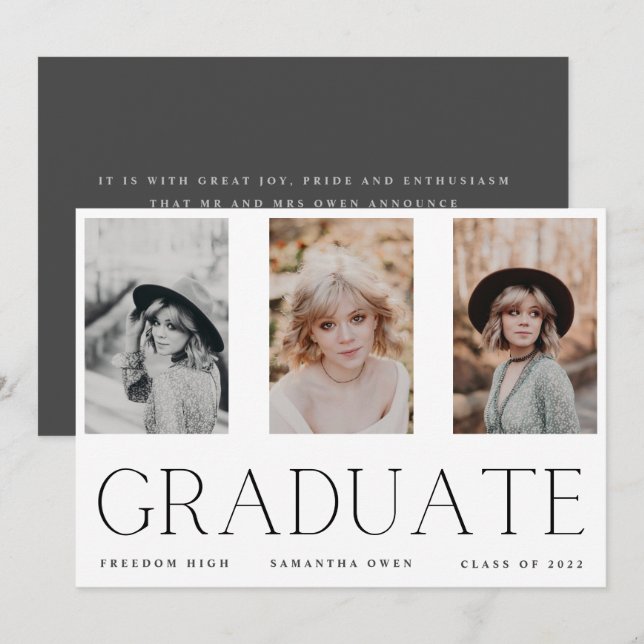 Minimalism Portrait Three High School Graduate Announcement (Front/Back)