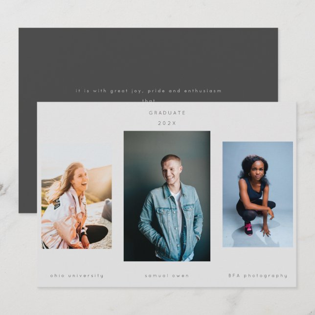 Minimalism Portrait Three Ultimate College Gray Announcement (Front/Back)