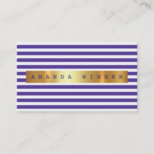 Minimalism Purple White Stripes Vip Golden Foil Business Card