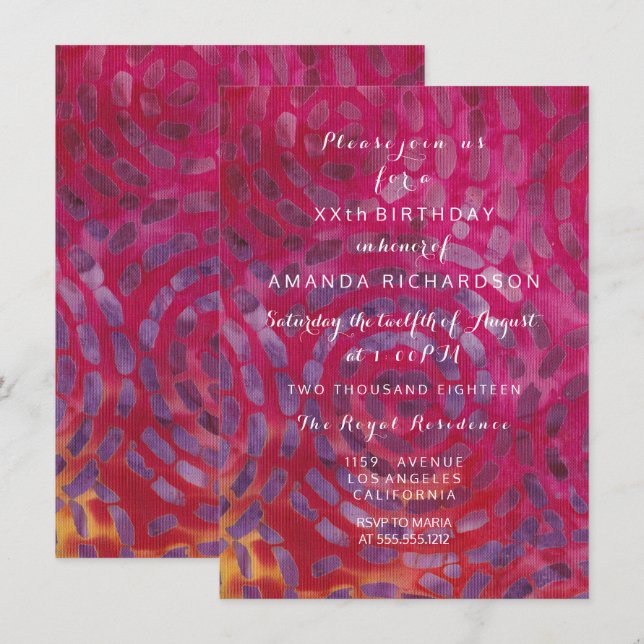Minimalism Red Candy Batik Tropical Pink Birthday Invitation (Front/Back)