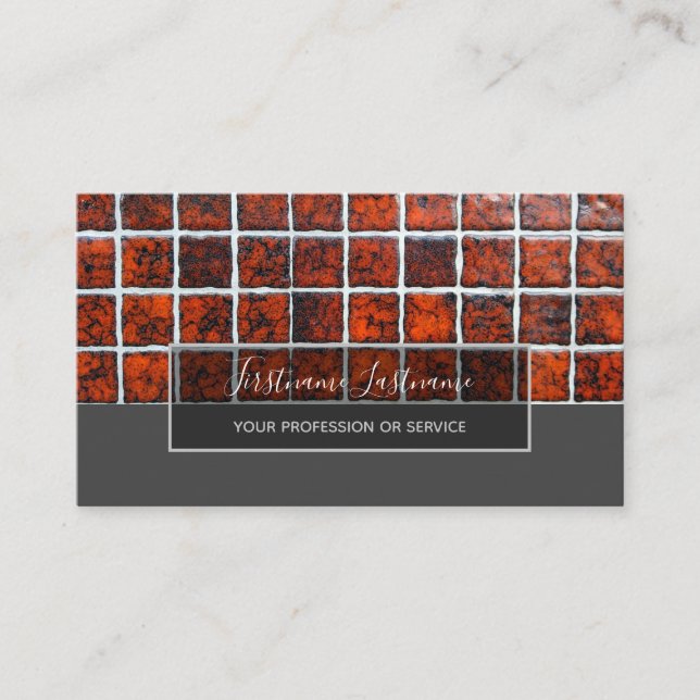 Minimalism red mosaic tiles gray rectangle business card (Front)