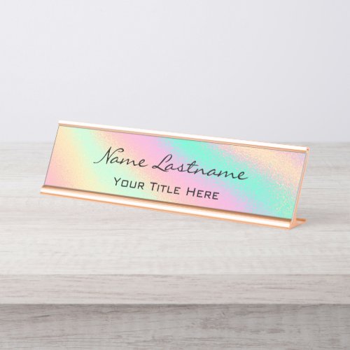 Minimalism  Rose Custom Elegant Holographic Pastel Desk Name Plate