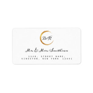 Minimalism RSVP Monogram Black White Gold Adress Label