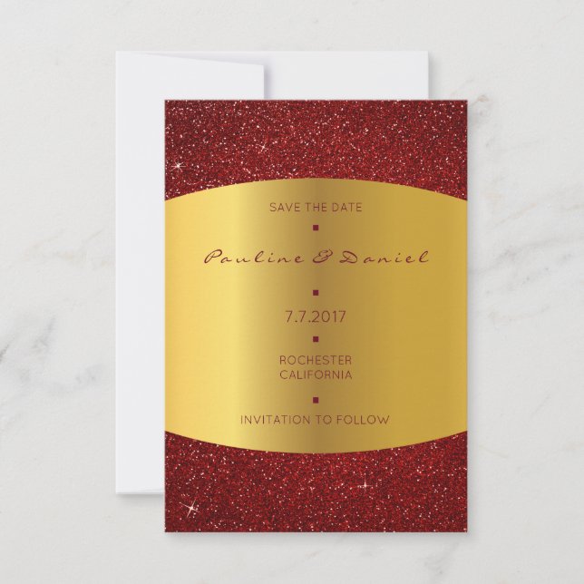 Minimalism Save The Date Golden Red Glitter (Front)