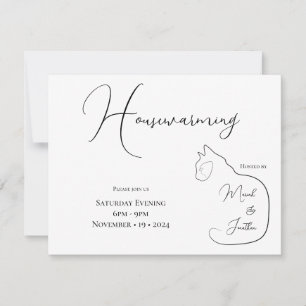 Minimalism Sitting Cat Black & White Housewarming Invitation
