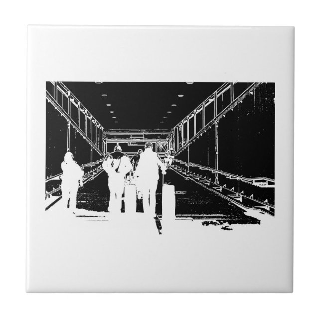 Minimalism Sketch Drawing Airport Travel Ceramic Tile (Front)