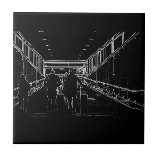 Minimalism Sketch Drawing Airport Travel Ceramic Tile (Front)