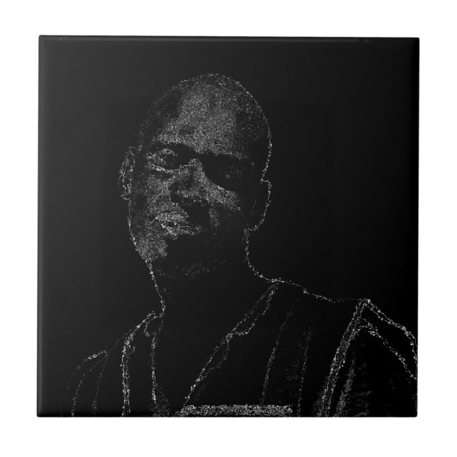 Minimalism Sketch Drawing Man Face Head Ceramic Tile (Front)