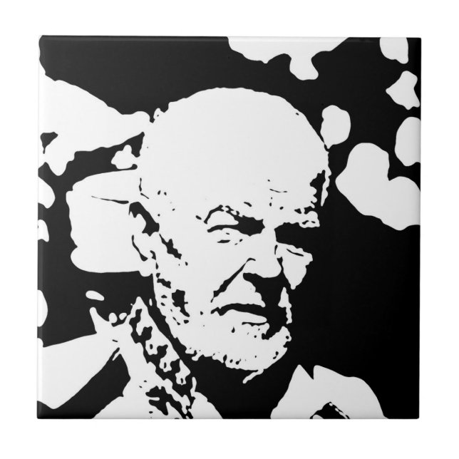 Minimalism Sketch Drawing Old Man Face Head Ceramic Tile (Front)