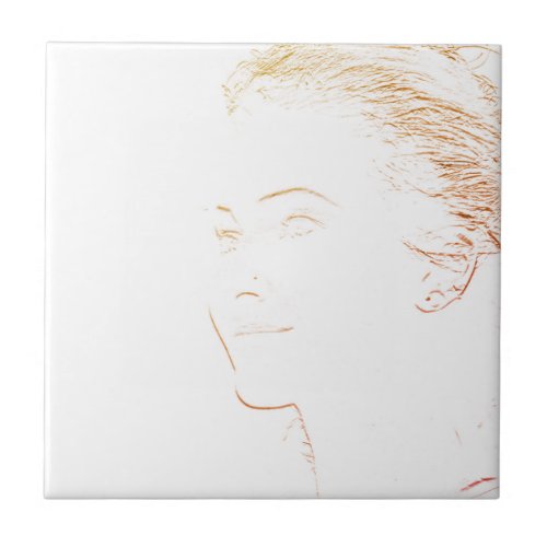 Minimalism Sketch Drawing Young Lady Face Head Ceramic Tile