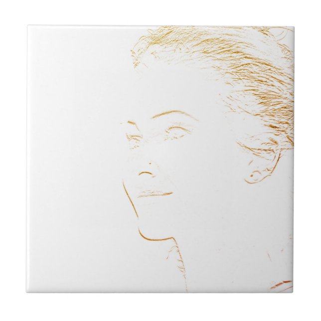 Minimalism Sketch Drawing Young Lady Face Head Ceramic Tile (Front)