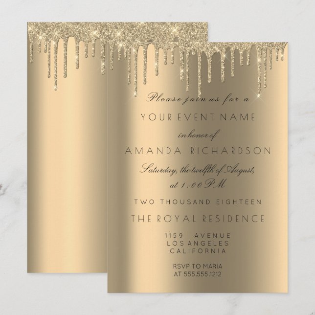 Minimalism Sparkly Drips Gold Birthday Invitation (Front/Back)