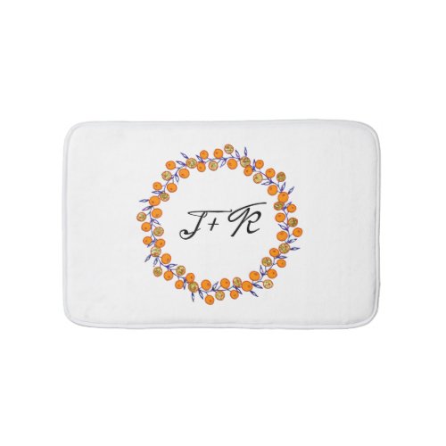 Minimalism White Gold Initials Monogram Wreath Blu Bath Mat