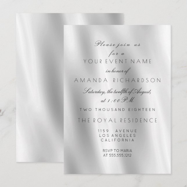 Minimalism White Gray Silk Fabric Ombre  Birthday Invitation (Front/Back)