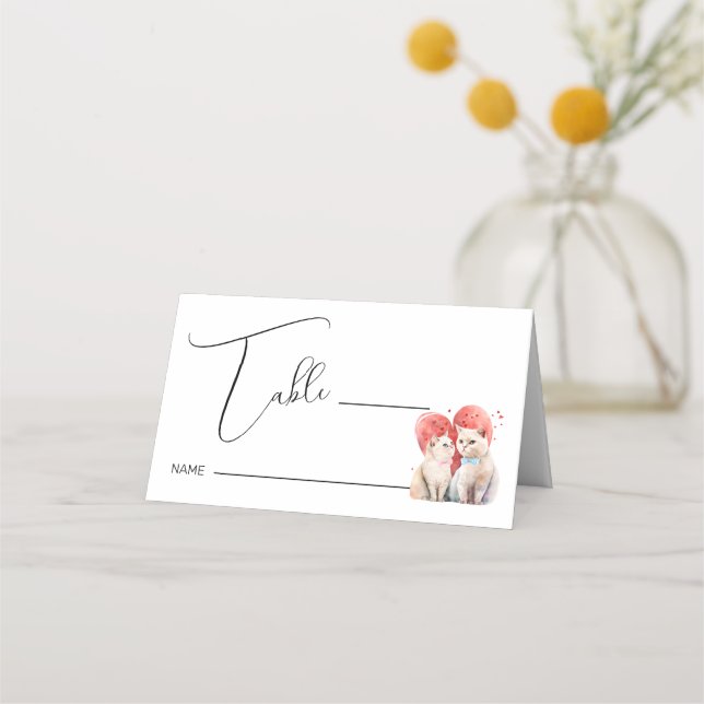 Minimalism with a Cats Wedding Place Card (Front)
