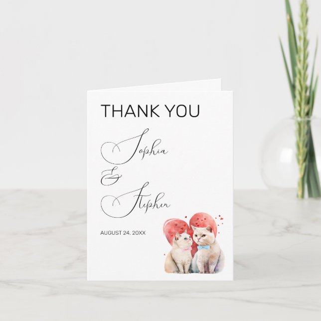 Minimalism with a Cats Wedding Thank You Card (Front)