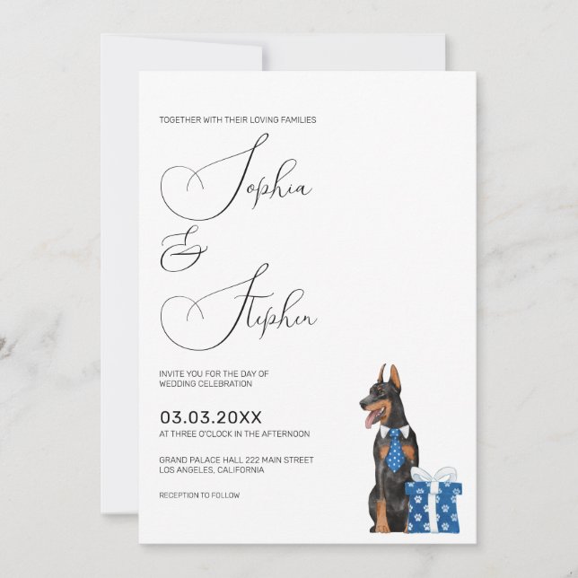 Minimalism with a Doberman Dog Wedding Invitation (Front)