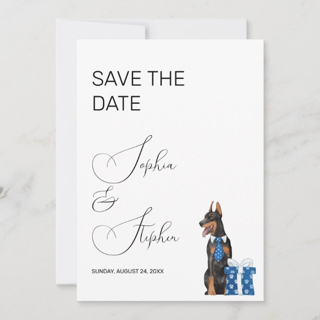 Minimalism with a Dog Illustration Save The Date (Front)