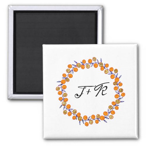 Minimalism Wreath White Gold Initials Monogram   Magnet