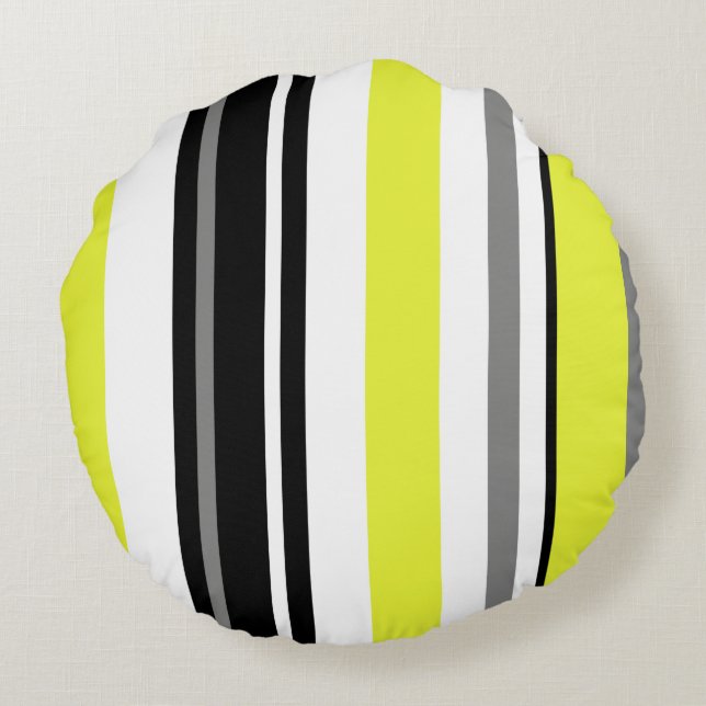 Minimalism Yellow Black Stripes Round Pillow (Back)