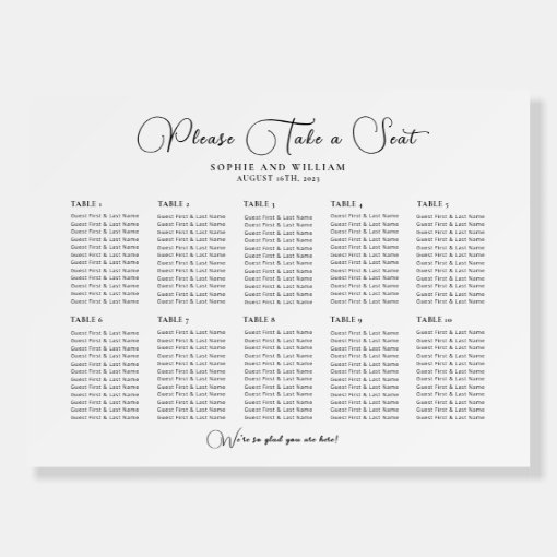 Minimalist 10 Table Seating Chart Foam Board Zazzle