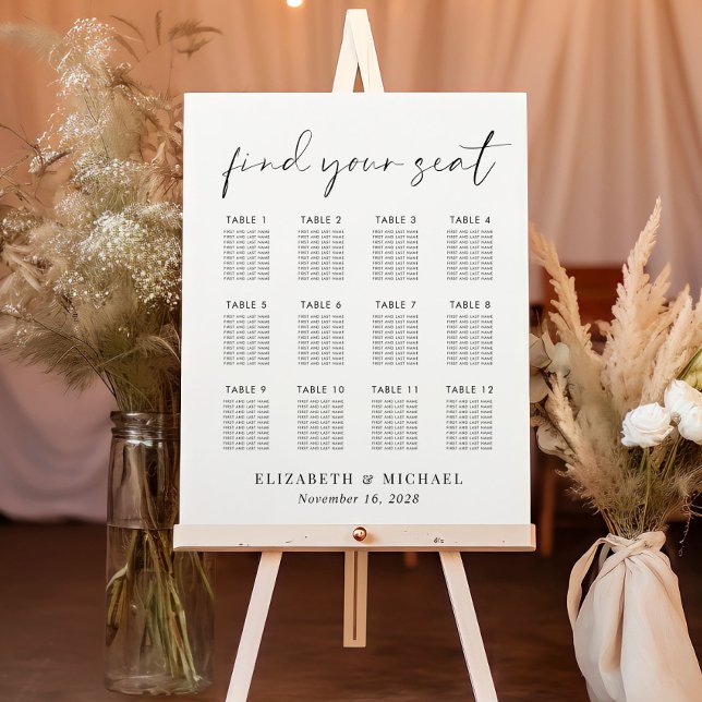 Minimalist 12 Table Wedding Seating Chart Foam Board (Creator Uploaded)