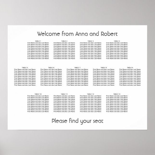 Minimalist 13 Table Wedding Seating Chart (Front)
