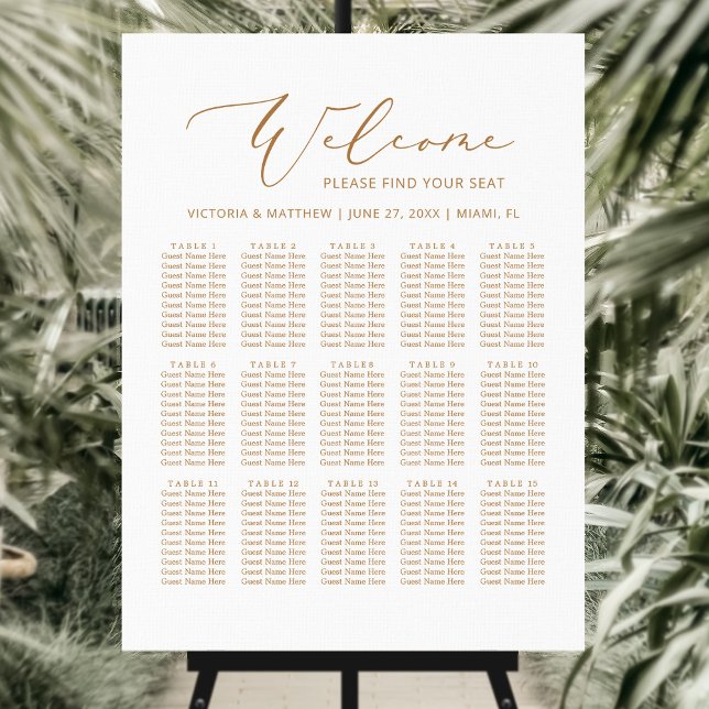 Minimalist 15 Table Gold Wedding Seating Chart  Foam Board (Creator Uploaded)