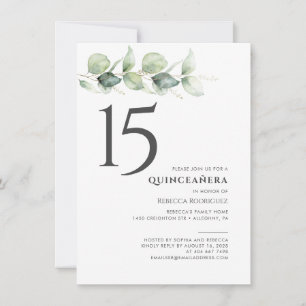 Minimalist 15th Birthday Eucalyptus Quinceanera Invitation