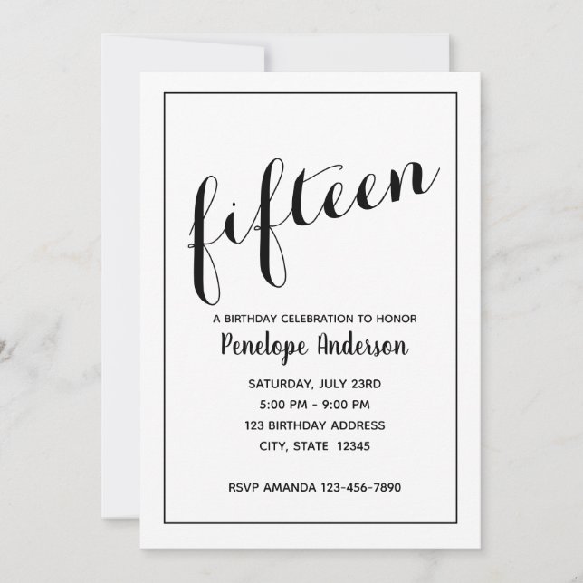 Minimalist 15th Birthday Invitation (Front)