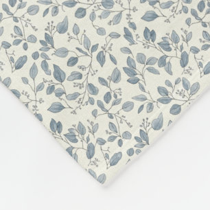 Minimalist 1940s Eucalyptus Slate Blue Sprig Fleece Blanket